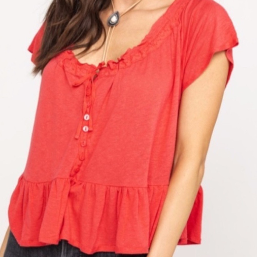 Free People NWT Charlie Top Camelia Red